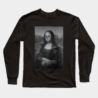 Monna Lisa Skull Interactive Yellow&Blue Filter T-Shirt By Red&Blue Long Sleeve T-Shirt